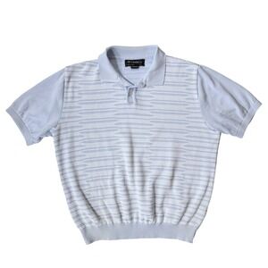 St. Croix Shop Contemporary Light Blue White Knit Polo Sweater Shirt L